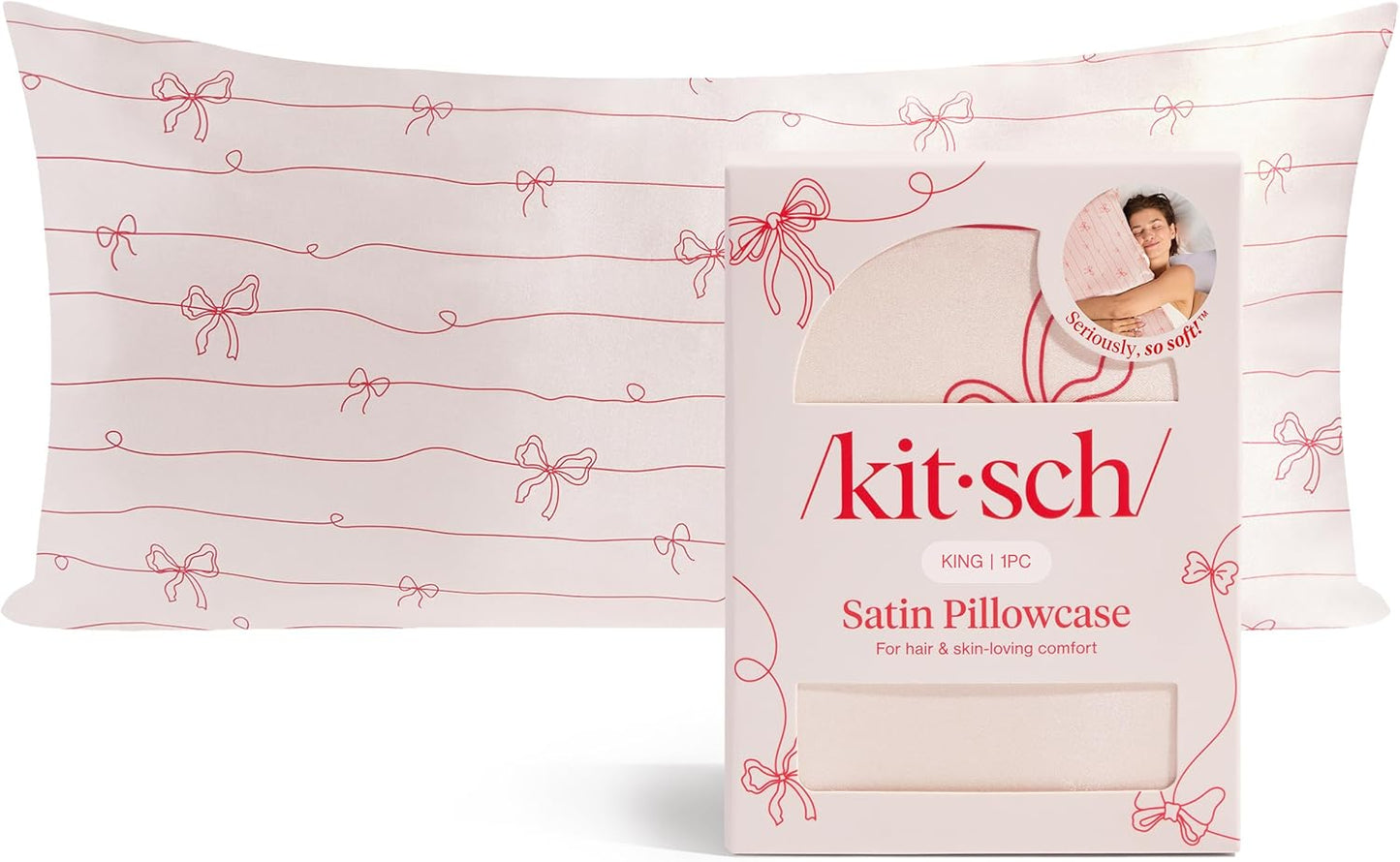 Kitsch Satin Pillowcase with Zipper for Hair & Skin - Softer Than Silk Pillow Cases, Smooth Cooling Satin Pillow Case, Wrinkle-Free, Machine Washable - Pillow Cases Standard Size (19x26) - Blush