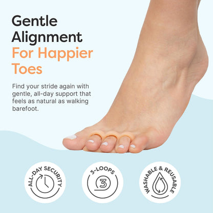 ZenToes Hammer Toe Corrector for Women & Men | Triple Loop Gel Toe Spacers & Separators | Realign Bent, Crooked, Curled, Claw, Hammertoes | Firm Support for Straightening | 4 Pack, Clear