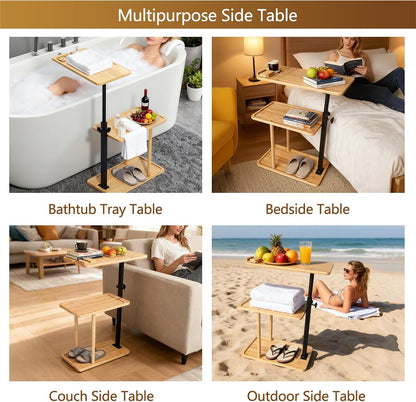 3 Layer Bathtub Tray Table,Bamboo Swivel Bathtub Side Table Height Adjustable,Freestanding Bathtub Tray for Tub Against Wall,Bathtub Accessories&Bathroom Organizer for Luxury Home Spa (Black)