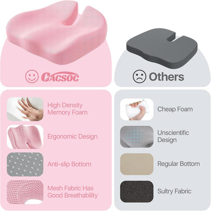 CJACSOC Seat Cushion, Extra Large Memory Foam Cushion for Office Chair Cushions, Ergonomic Cushions Pad Pillow for Pressure Relief Sciatica & Pain Relief for Long Sitting