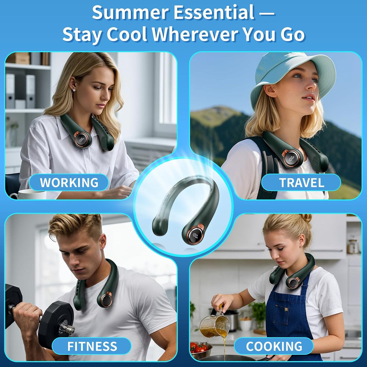 𝟐𝟎𝟐𝟔 𝐔𝐩𝐠𝐫𝐚𝐝𝐞 BNBZ Portable Neck Fan,6000mAh Rechargeable Wearable Fan with LED Display,4 Speeds,Up to 15H Runtime,Quiet 360° Airflow Hands-Free Personal Fan for Travel,Work,Gym &Outdoor Use