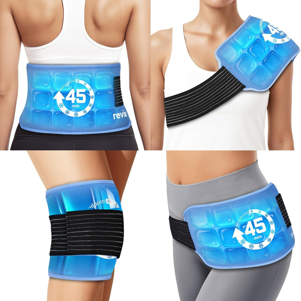 REVIX Ice Pack for Injuries Reusable, 14 × 7" Gel Cold Compress with Strap