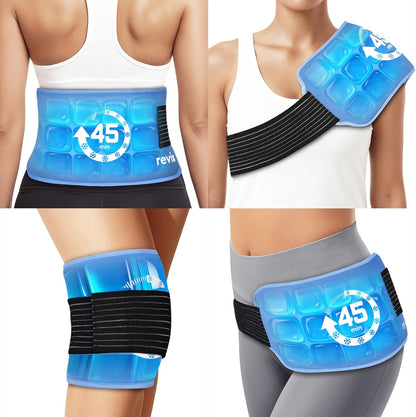 REVIX Ice Pack for Injuries Reusable, 14 × 7" Gel Cold Compress with Strap