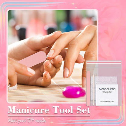 Disposable Manicure Kit - 50pc Mini Nail Buffer, Nail File, Wood Stick, OPP Bag, Press On Nail Tool Kit for Salon Home (Purple)
