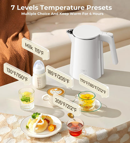 Electric Kettle with Digital Display & Temperature Control, 1.0L Stainless Steel Water Boiler, 1200W Fast Boiling, 4H Keep Warm, BPA-Free Auto Shut-Off, Tea Coffee Kettle for Home Office 120V, White
