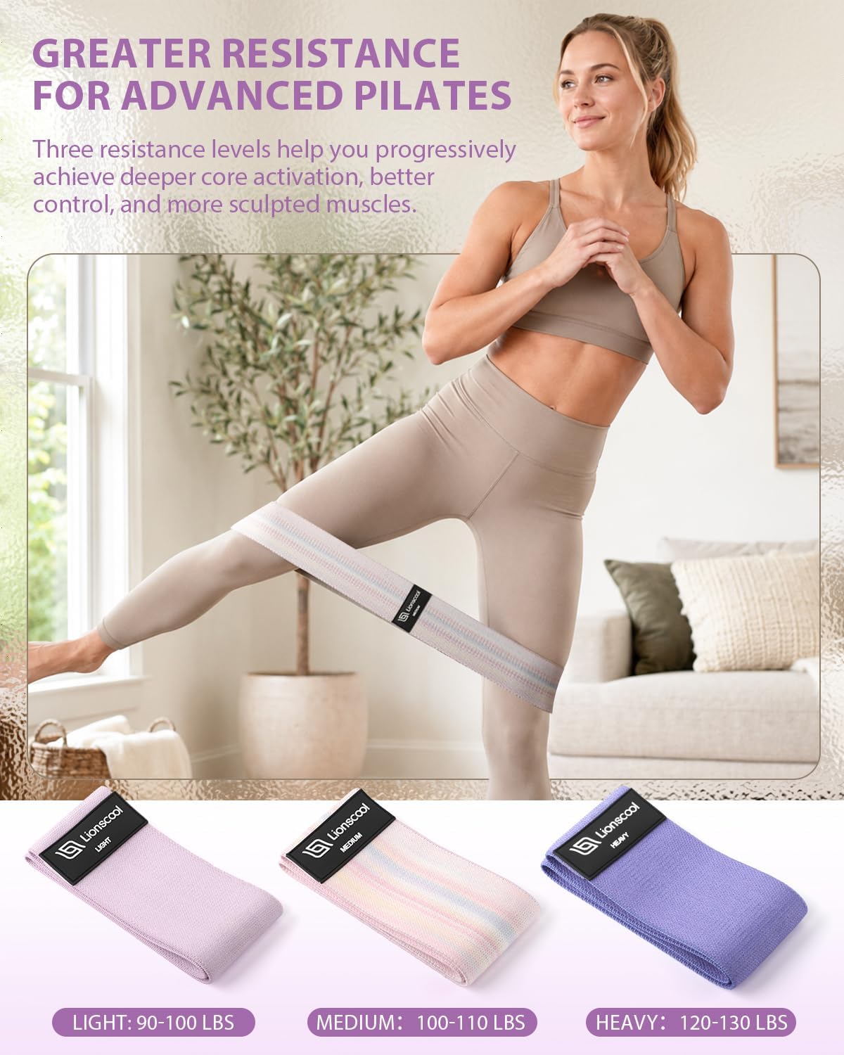 LIONSCOOL Pilates Ring Set – 14" Anti-Deformation Magic Circle with Padded Handles, Mini Ball, Resistance Bands, Guide & Bag