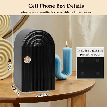 Phone Box for Family Time, Bamboo Cell Phone Jail, 3 Sections Hold 6 Phones, with Charging Holes, Phone Holder Self-Discipline Box, Help Kids Adults Focus Back, Mobile Phone Addiction (White)