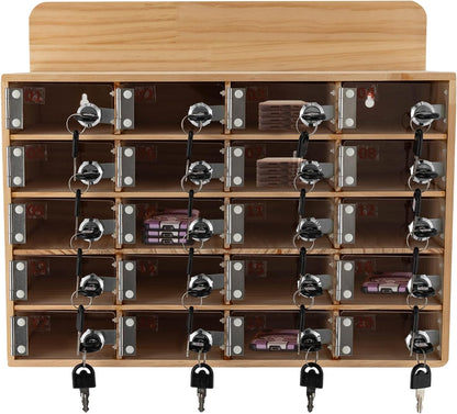 20-Slot Cell Phone Locker Box, Wood/Acrylic, Wall/Desk with Locks and Keys
