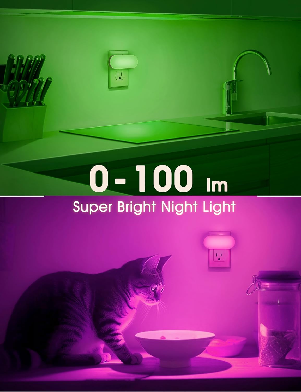 DORESshop Amber Night Light, Auto On/Off, 0-100 LM Adjustable Brightness, Dimmable Plug Into Wall Light Sensor Night Light for Kids Room, Bedroom, Stair Lights, Amber, 1W, 2 Pack