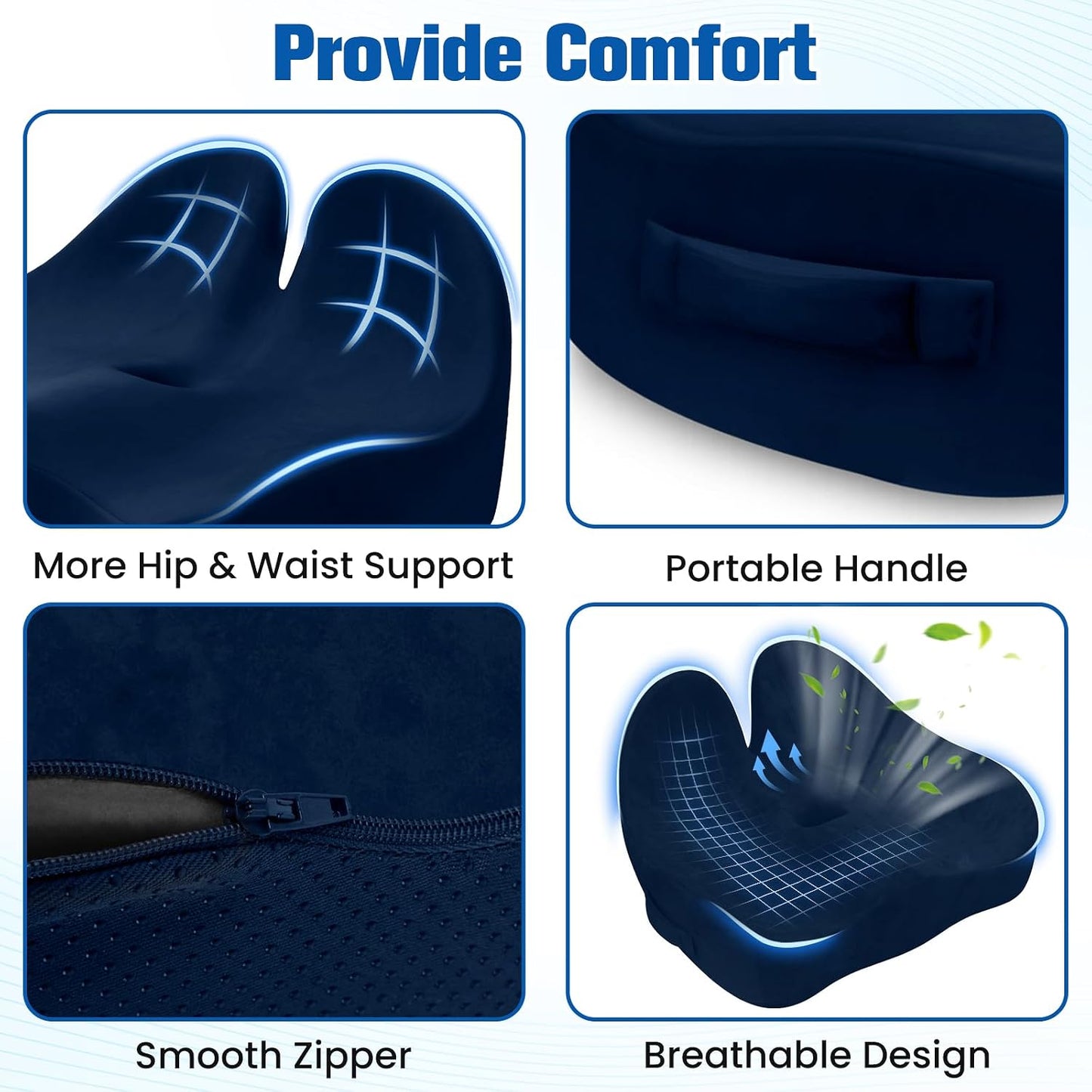 Seat Cushion, Chair Cushions for Office Chairs/Desk Seats/Wheelchair - Hip&Sciatica&Tailbone Pain Relief Memory Foam Office Chair Cushion for Long Sitting Office Workers, Black