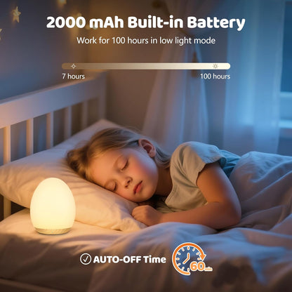 MediAcous Night Light for Kids, Baby Egg Light for Nursery, 7 Colors Changing & Stepless Dimming, Soft Silicone Touch Night Lamp with 1 Hour Timer, Rechargeable Nursery Night for Breastfeeding
