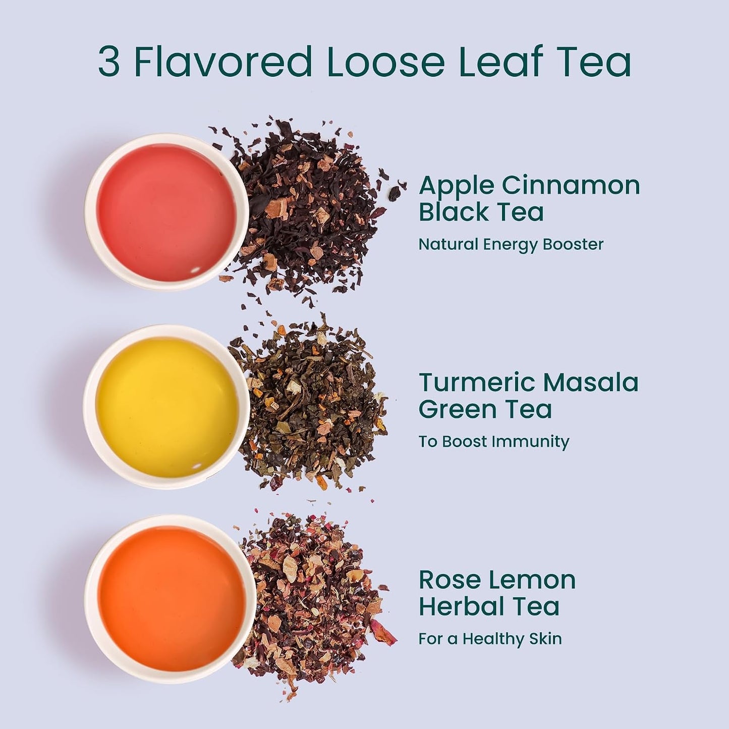 Teaniru, Grandeur Tea Collection | 3 Loose Leaf Tea Sampler | Variety Pack Assortment of Green, Herbal & Black Tea | Gluten Free & Sugar Free | Gift Set for Men & Women | Thanks Giving