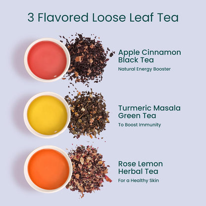 Teaniru, Grandeur Tea Collection | 3 Loose Leaf Tea Sampler | Variety Pack Assortment of Green, Herbal & Black Tea | Gluten Free & Sugar Free | Gift Set for Men & Women | Thanks Giving