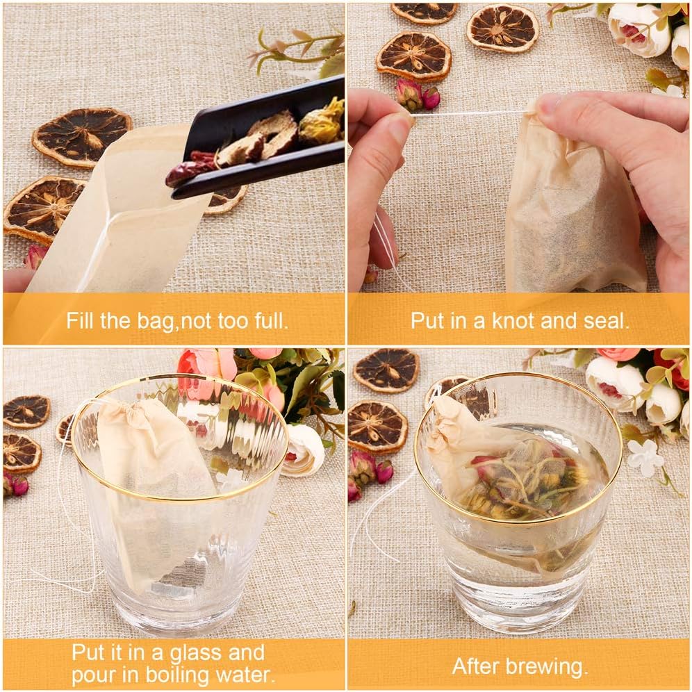 100PCS Tea Filter Bags, Disposable Tea Bags for Loose Leaf Tea, Drawstring Empty Tea Infuser, BetyBedy Tea Steeper, Natural Wood Pulp Paper Material, 1-Cup Capacity（3.15 x 3.94 inch）