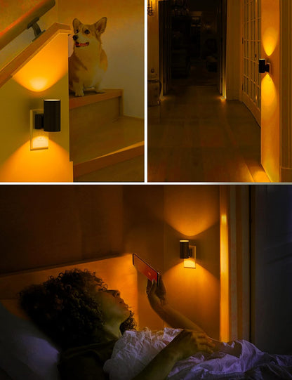 L LOHAS LED Night Light, Amber Nightlight, Dimmable Night Light 100LM, Light Sensor, Yellow Nightlight, Sleep Light for Kids, Soft & Warm Light for Bedroom, Hallway, Bathroom, 2 Pack