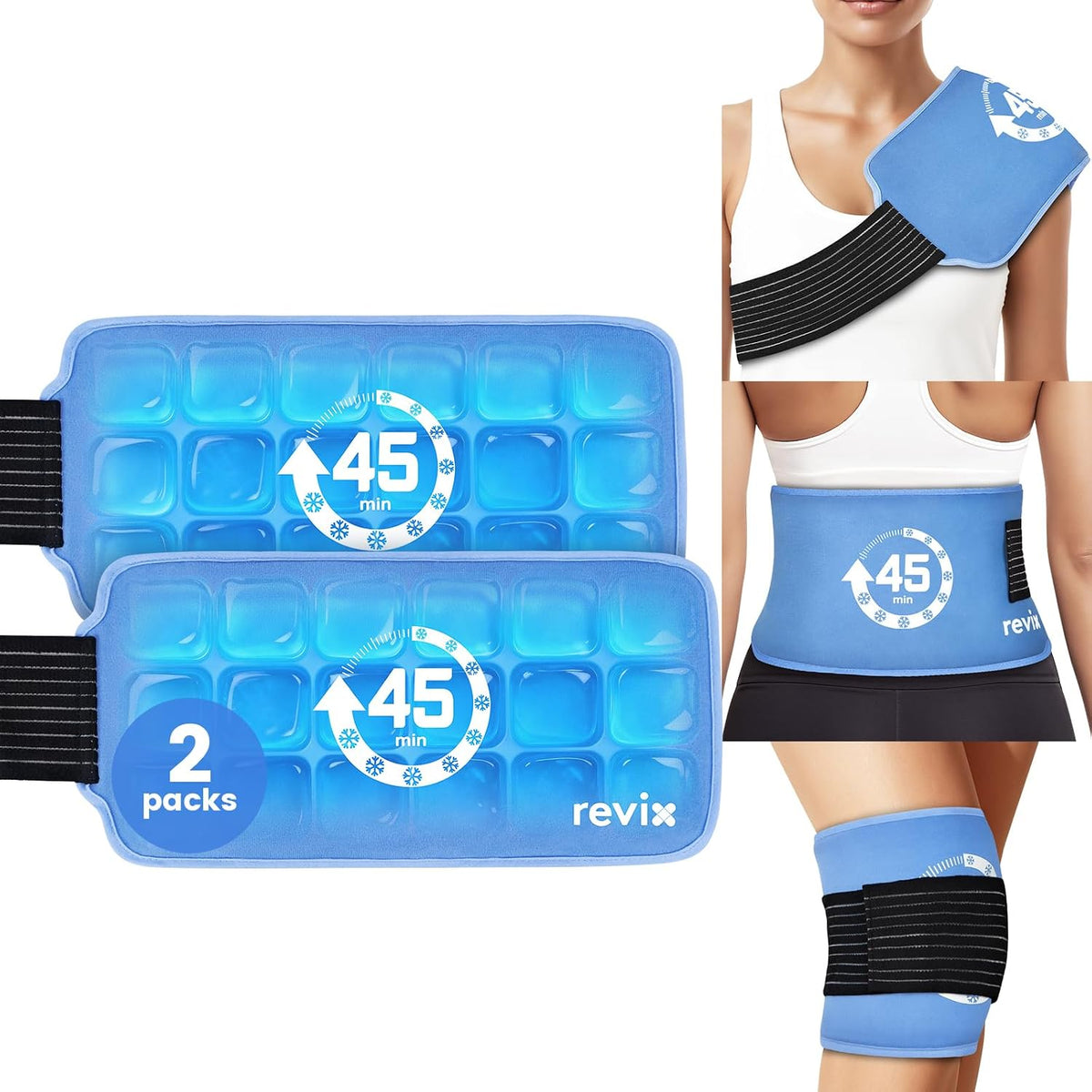 REVIX Ice Pack for Injuries Reusable, 14 × 7" Gel Cold Compress with Strap