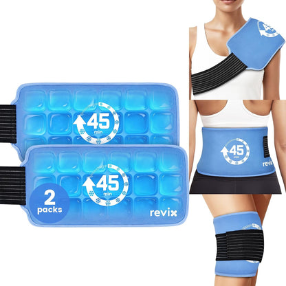 REVIX Ice Pack for Injuries Reusable, 14 × 7" Gel Cold Compress with Strap