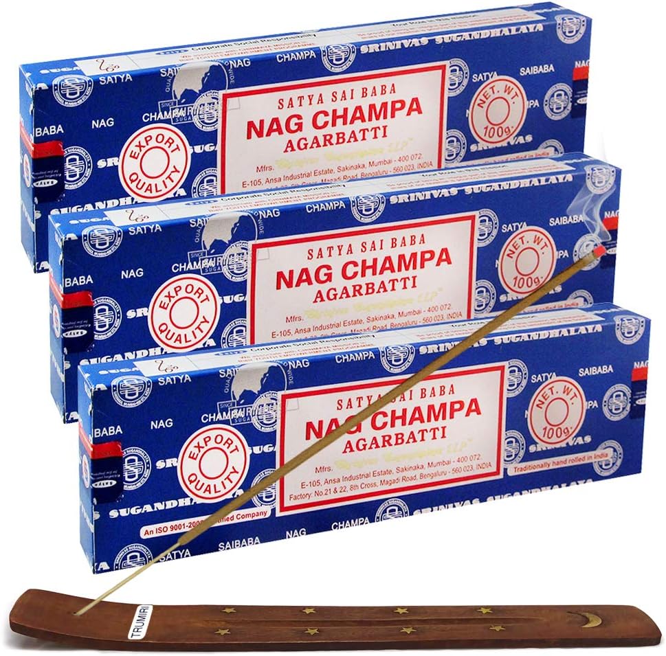 TRUMIRI Incense Stick Holder Bundle with Satya Sai Baba Nagchampa 250g Bulk Incense Sticks Nag Champa Agarbatti - Pack of 1 (Approx 250 Insence-Sticks)