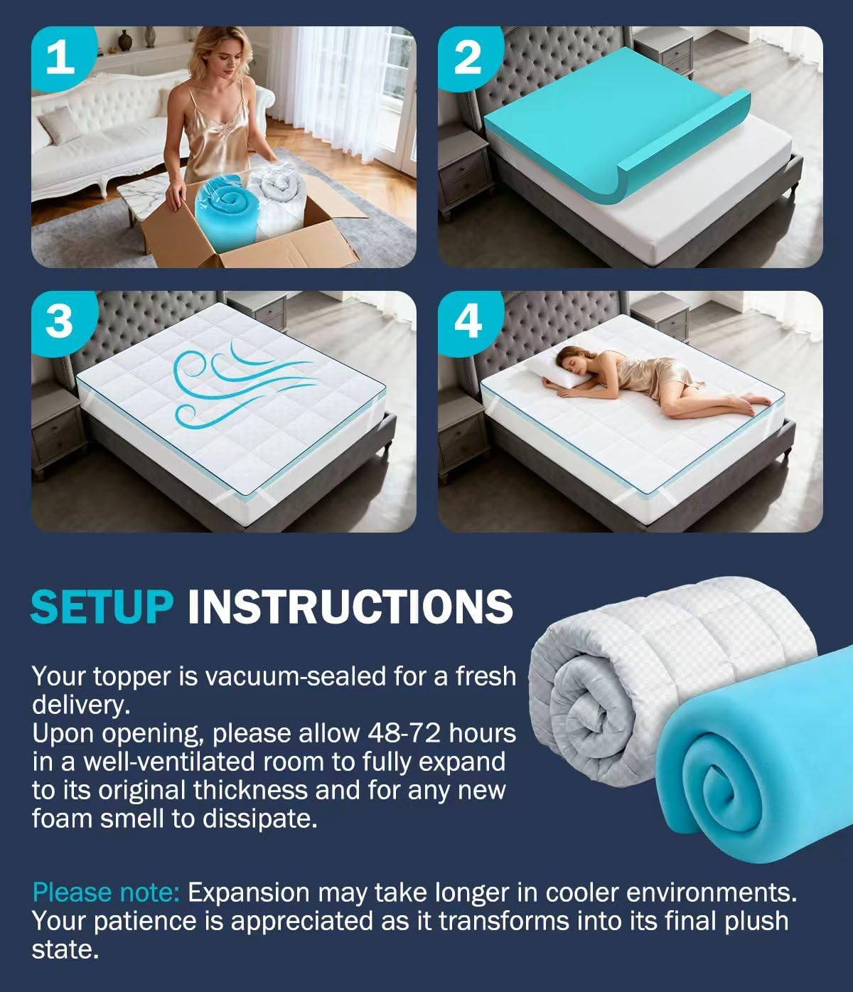 Dual Layer 4 Inch Memory Foam Mattress Topper King Size, 2" Cooling Gel Memory Foam & 2" Pillow Top Mattress Pad Cover for Back Pain Relief, Deep Elastic Pocket, Medium Support, White