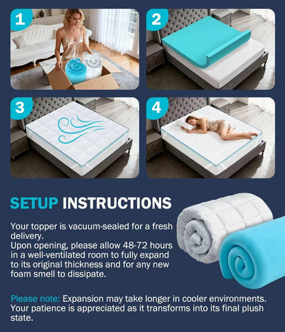Dual Layer 4 Inch Memory Foam Mattress Topper King Size, 2" Cooling Gel Memory Foam & 2" Pillow Top Mattress Pad Cover for Back Pain Relief, Deep Elastic Pocket, Medium Support, White