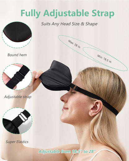 BeeVines 100% Real Mulberry Silk 2 Pack Sleep Mask, Natural Pure Silk Eye Masks with Adjustable Strap for Sleeping, Block Light Eye Sleep Shade Cover, Reduces Puffy Eyes Traveling Gifts