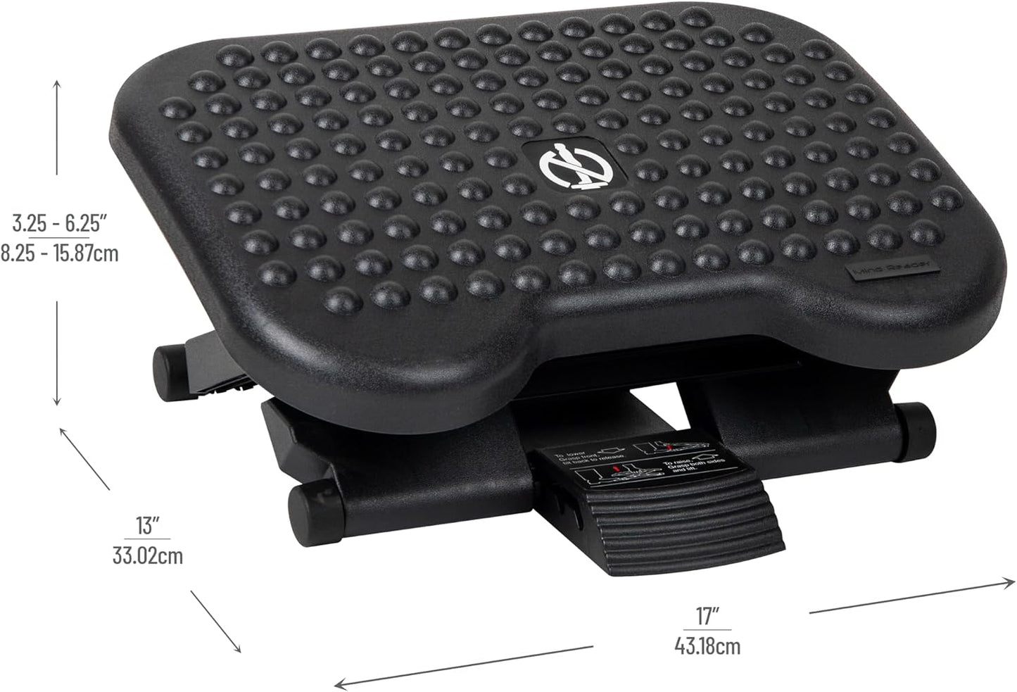 Mind Reader Foot Rest, Under Desk at Work, Ergonomic, Height Adjustable, Office, Plastic, 17"L x 13"W x 6.25"H, Black