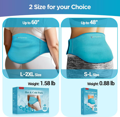 Comfytemp Ice Pack for Back Pain Relief, 2 Pcs, Sciatica Ease Brace, Reusable Gel Lower Back Ice Wrap for Injuries, Hot Cold Compress for Lower Lumbar, Waist, Men Women After Surgery (Blue)