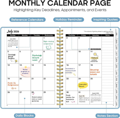 Planner 2026-2027, 8.5" x 11" Weekly and Monthly Academic Year Planner Calendar, July 2026 - June 2027, Hardcover Large School Planning Agenda With Tabs, Perfect for School & Office Supplies, A4, Green
