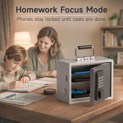 Phone Lock Box for Kids, Cellphone Jail for Screen Time Control, Passcode Lock with Backup Key, Remote Unlock for Parents, Secure Phone Storage for Homework and Sleep Routine