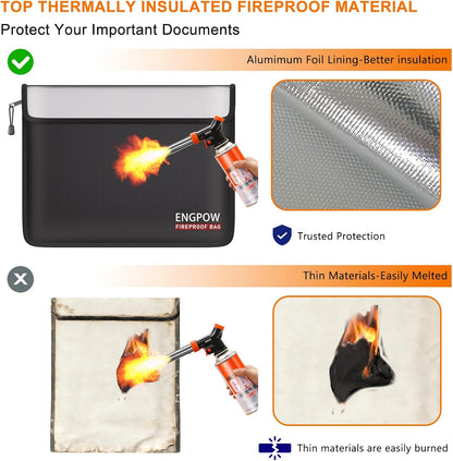 ENGPOW Fireproof Document Bag (13.5"x10.2") with Bonus Pouch (9"x5.7")
