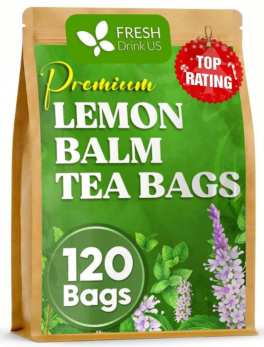 FreshDrinkUS, Premium 120 Lemon Balm Tea Bags, 100% Natural & Pure, Herbal Tea, No Sugar, No Caffeine, No Gluten, Vegan.
