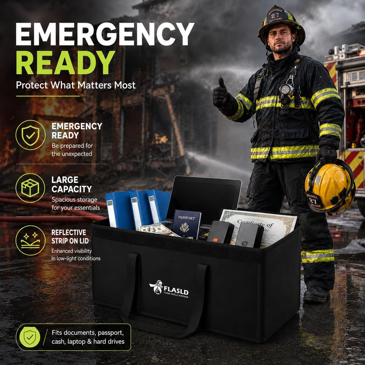 FLASLD Large Fireproof Document Bags, 24x12x12” Waterproof Storage Firesafe Bag, Fireproof Folder Safe Box for Cash, Valuables & Passport, Silicone Coating & Zipper Closure