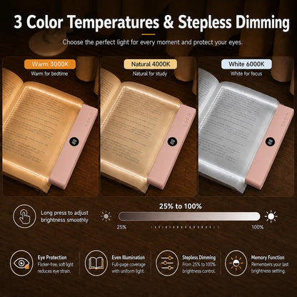 Smart 2 in 1 LED Book Light & Night Light, with 3 Colors, Stepless Dimming