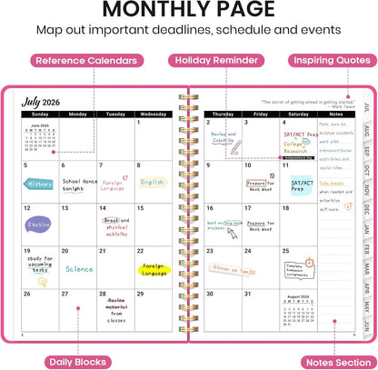 Planner 2026-2027 for Women & Men, Academic Monthly and Weekly Calendar Planner, Jul 2026 - Jun 2027, A5 (6.3" x 8.5"), Teacher Student Planning Book with Tabs, Ideal for Office School Supplies - Pink