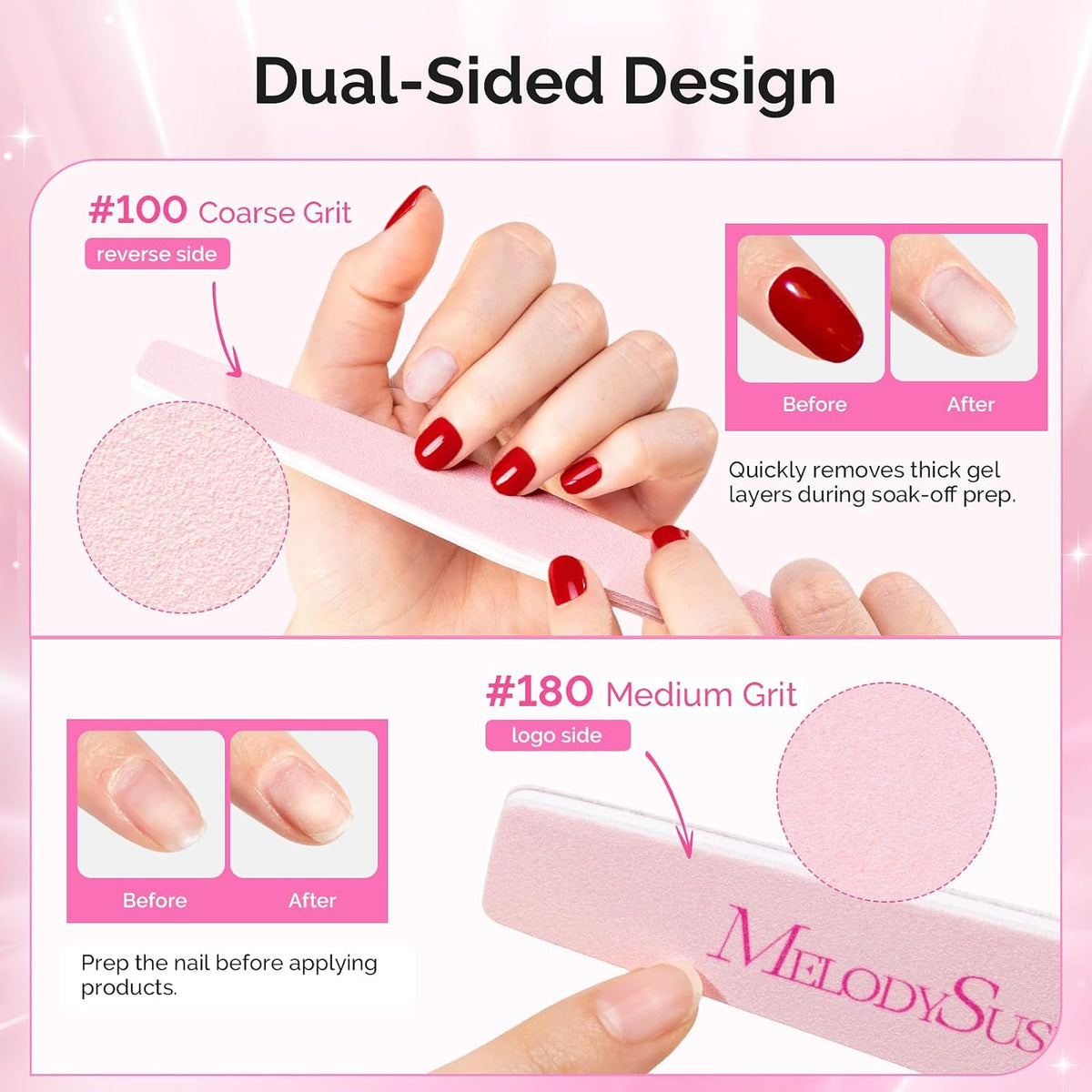 MelodySusie 16Pcs Professional Nail Buffer Kit,Nail Files and Buffers,Nail Buffer Block,Nail Brush, Nail File Buffers Kit for Natural Nails,DIY,Home Use,Salon（100/180 Grit）