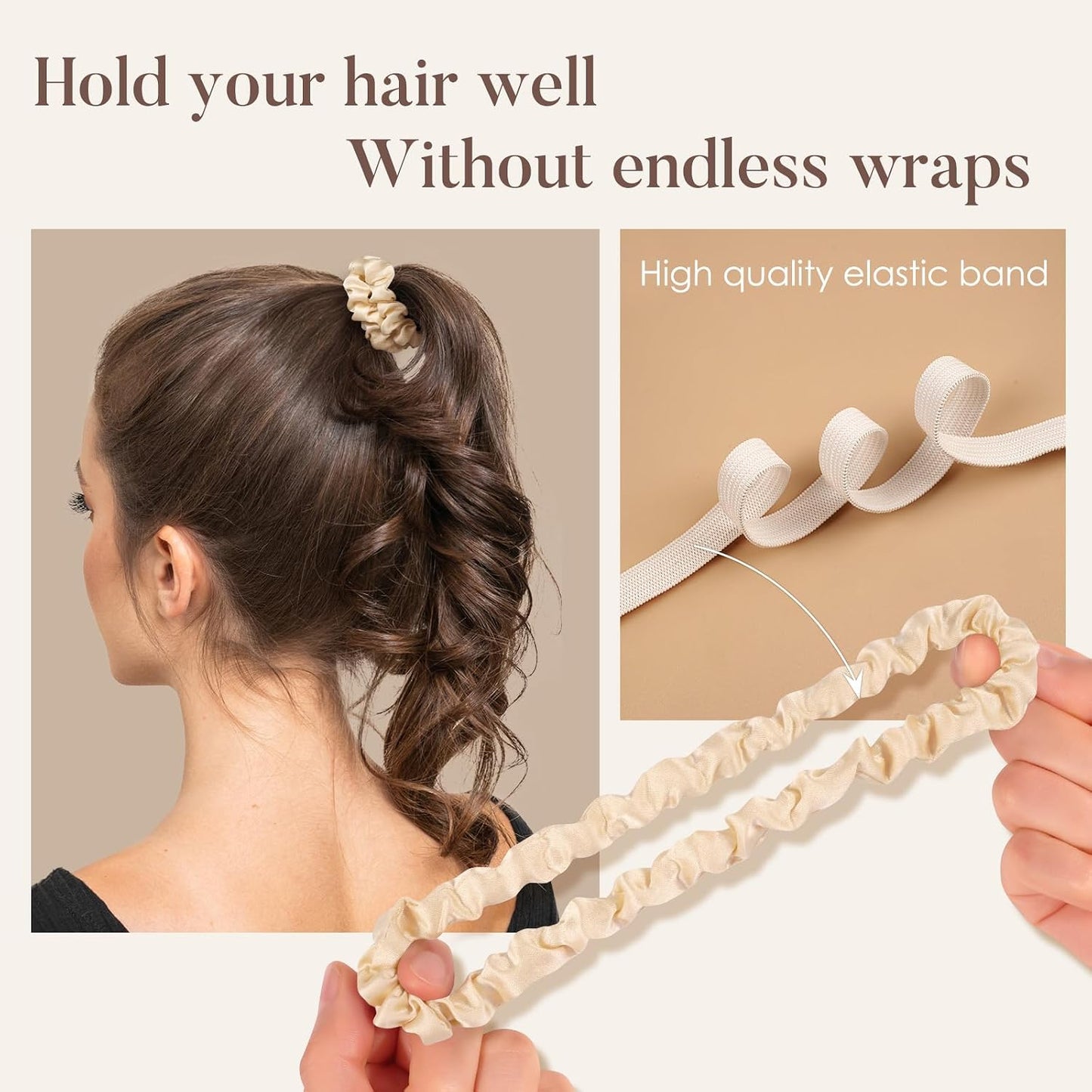 LULUSILK Small Silk Hair Ties No Damage, 100% Real Mulberry Silk, Skinny Scrunchies Ponytail Holders for Thin Fine Hair, Brown, Pack of 3