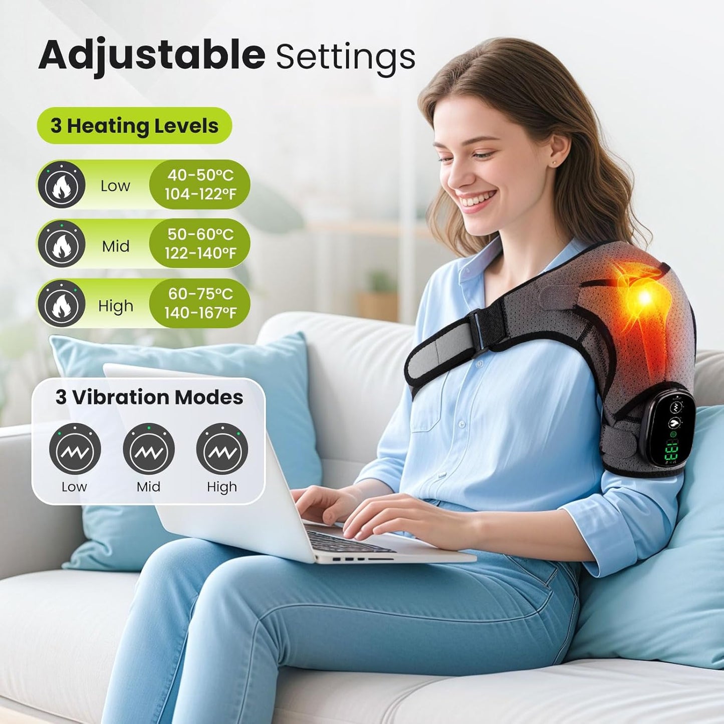 Cordless Shoulder Heating Pad with Vibration for Rotator Cuff Pain Relief, Arm Heated Massage Pad, Shoulder Support Brace with 3 Heating Levels & Vibration, Left or Right
