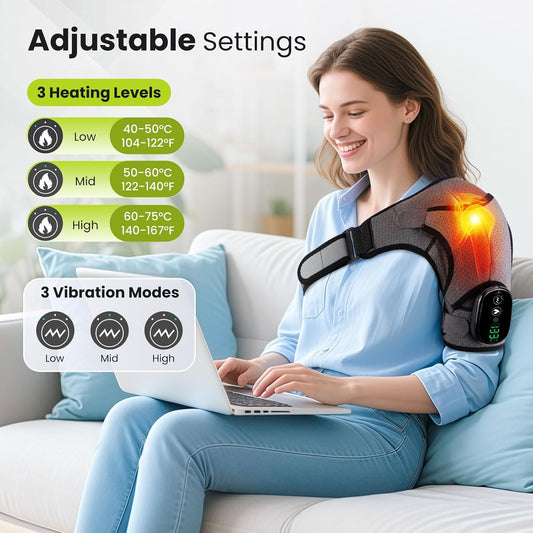 Cordless Shoulder Heating Pad with Vibration for Rotator Cuff Pain Relief, Arm Heated Massage Pad, Shoulder Support Brace with 3 Heating Levels & Vibration, Left or Right
