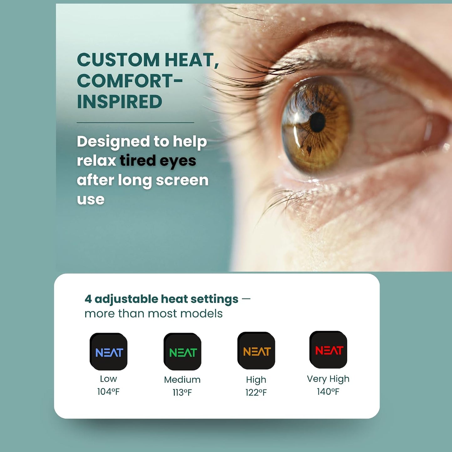Heated Eye Mask – Cordless Electric Warm Eye Compress for Dry Eyes, Stye & Eye Strain Relief – 4 Heat Settings, Rechargeable, Light-Blocking, Blackout, Washable Cover (Sunset Rose)