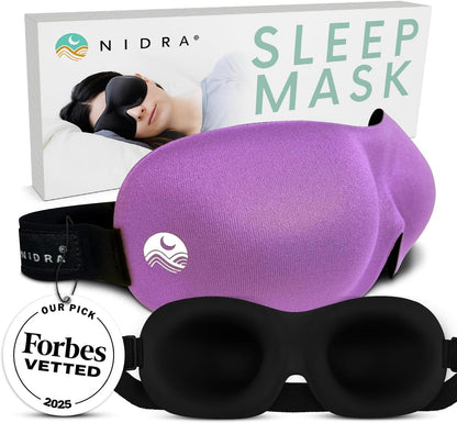 Nidra Contoured Sleep Mask for Side Sleepers – Zero Pressure Fit, Light Blocking Eye Shade for Sleeping & Travel – Black, Standard Size