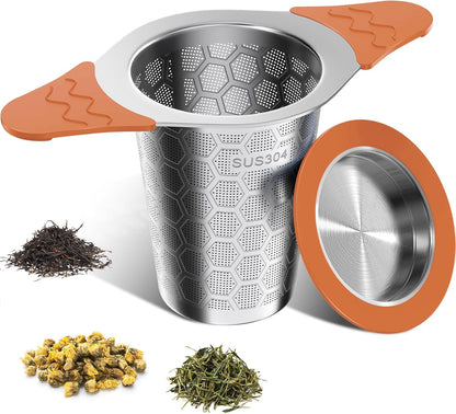 Tea Infuser for Loose Leaf Tea,Stainless Steel Tea Infuser with Heat Proof Silicone Handles,Extra Fine Mesh Tea Strainers Filter Fine Tea Leaves Effectively,Fits TeaPots/Mugs