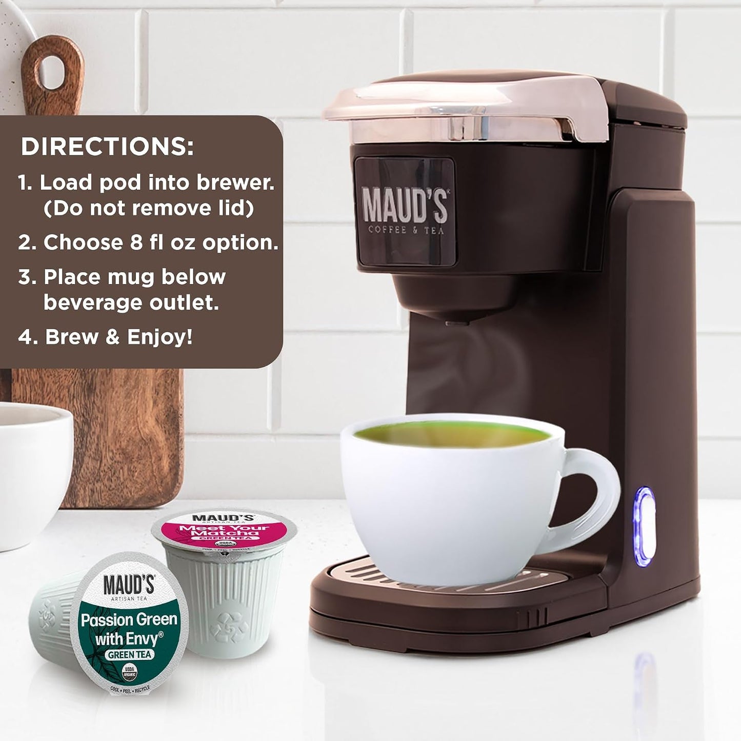 Maud's Organic Chamomile Lavender Tea Pods, 24 ct, Single Serve Pods – 100% Gourmet Blended Tea Leaves, Compatible with Keurig K Cups Maker