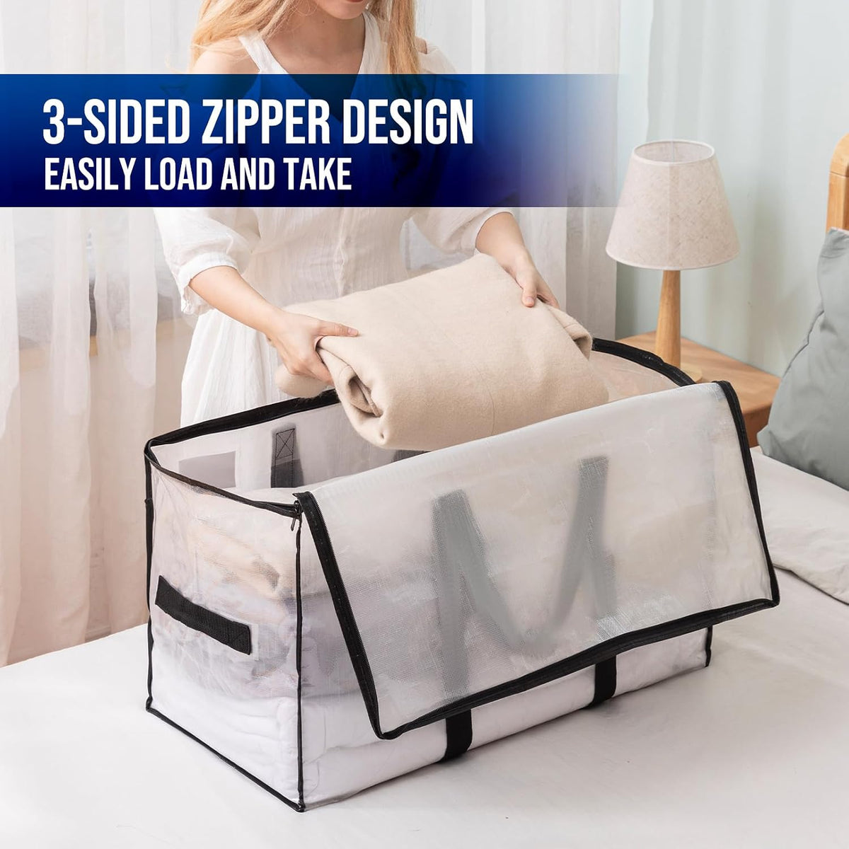 TAILI Blue Extra Large Moving Bags,Storage Bags with Visible Window
