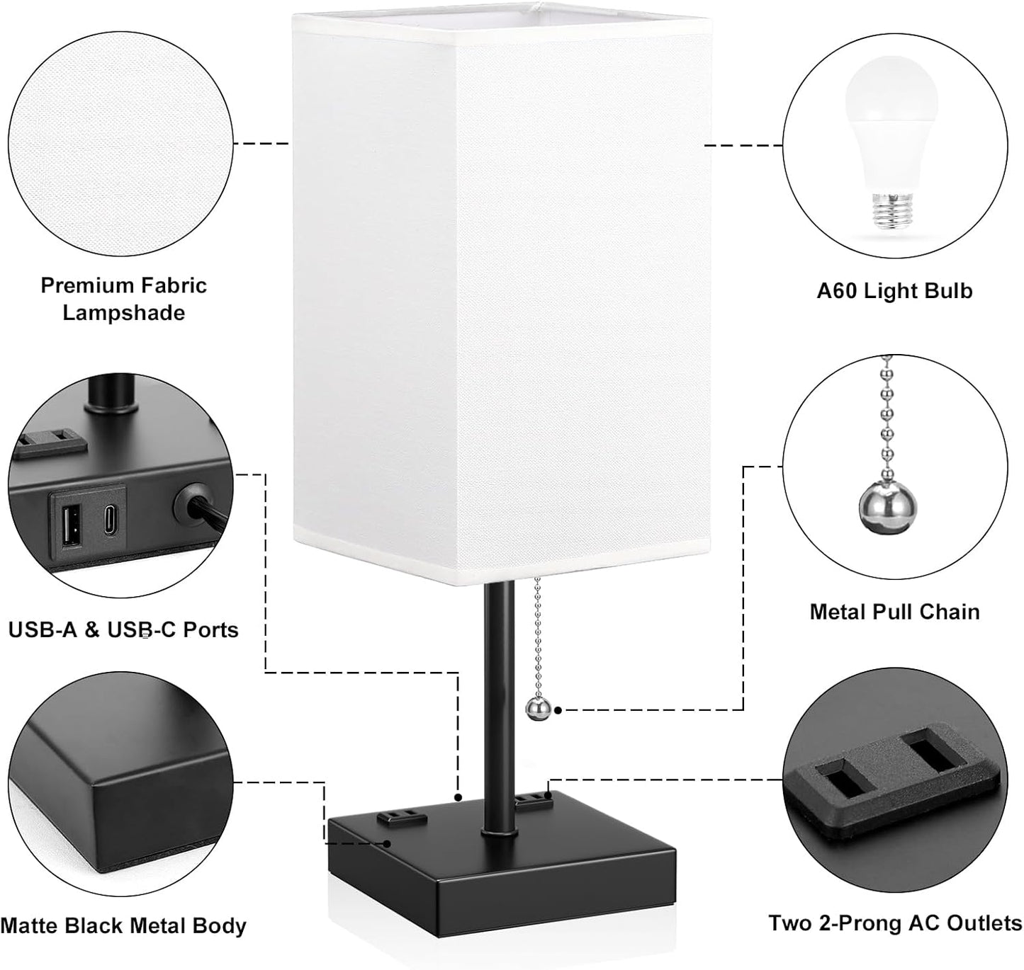 aooshine Small Table Lamp for Bedroom - Bedside Lamps for Nightstand, Minimalist Night Stand Light Lamp with Square Fabric Shade, Desk Reading Lamp for Kids Room Living Room Office Dorm