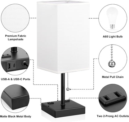 aooshine Small Table Lamp for Bedroom - Bedside Lamps for Nightstand, Minimalist Night Stand Light Lamp with Square Fabric Shade, Desk Reading Lamp for Kids Room Living Room Office Dorm