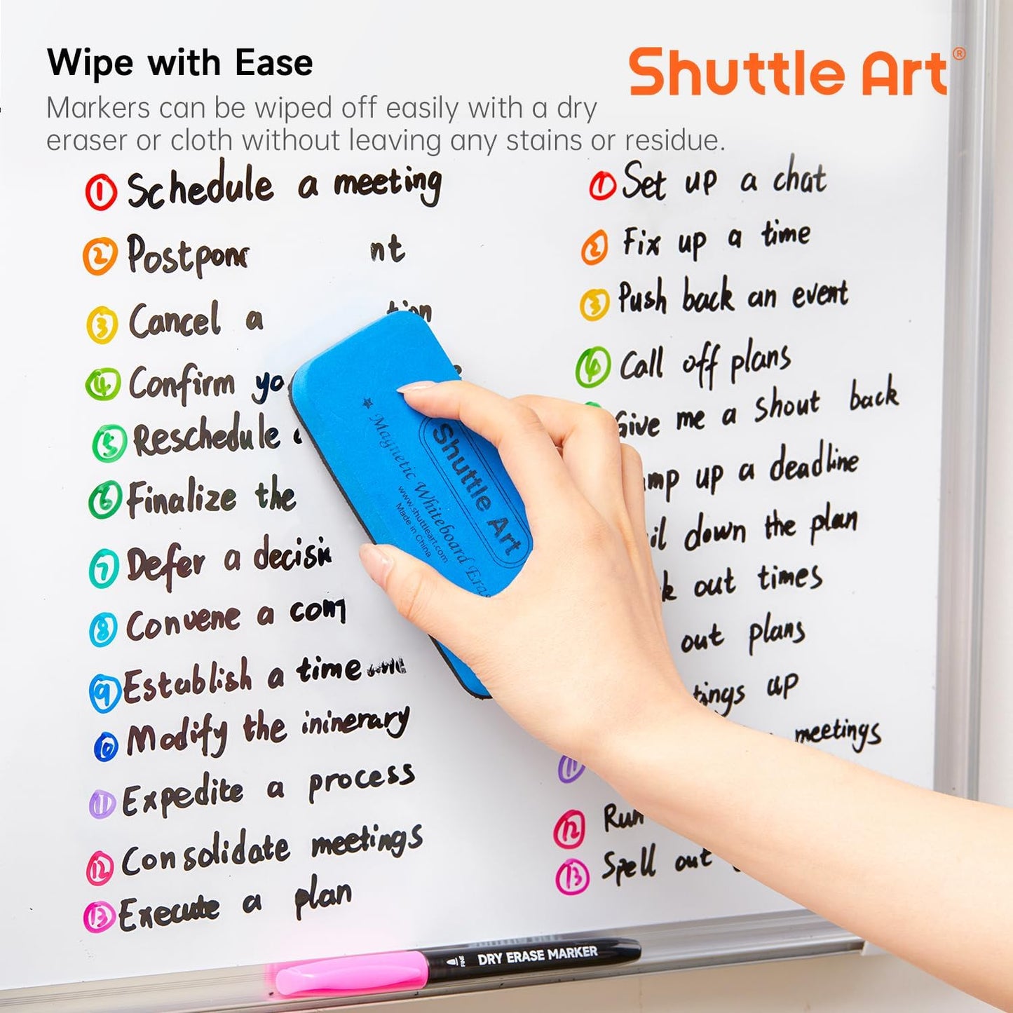 Shuttle Art Magnetic Whiteboard Markers, 20 Pieces Fine Tip and Eraser, Dry Erase Whiteboard Markers, for Writing on Whiteboards, Weekly Planner, Glass for School Office Home