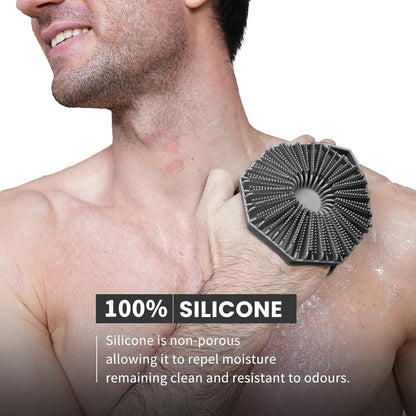 iTokGoK® Premium Silver-Infused Dual-Sided Design 2-in-1 Silicone Body Scrubber for Shower,Body Brush Buffer Scrubber for Men and Women for All Skin, Ergonomic No-Slip Handle, Easy to Clean - Black