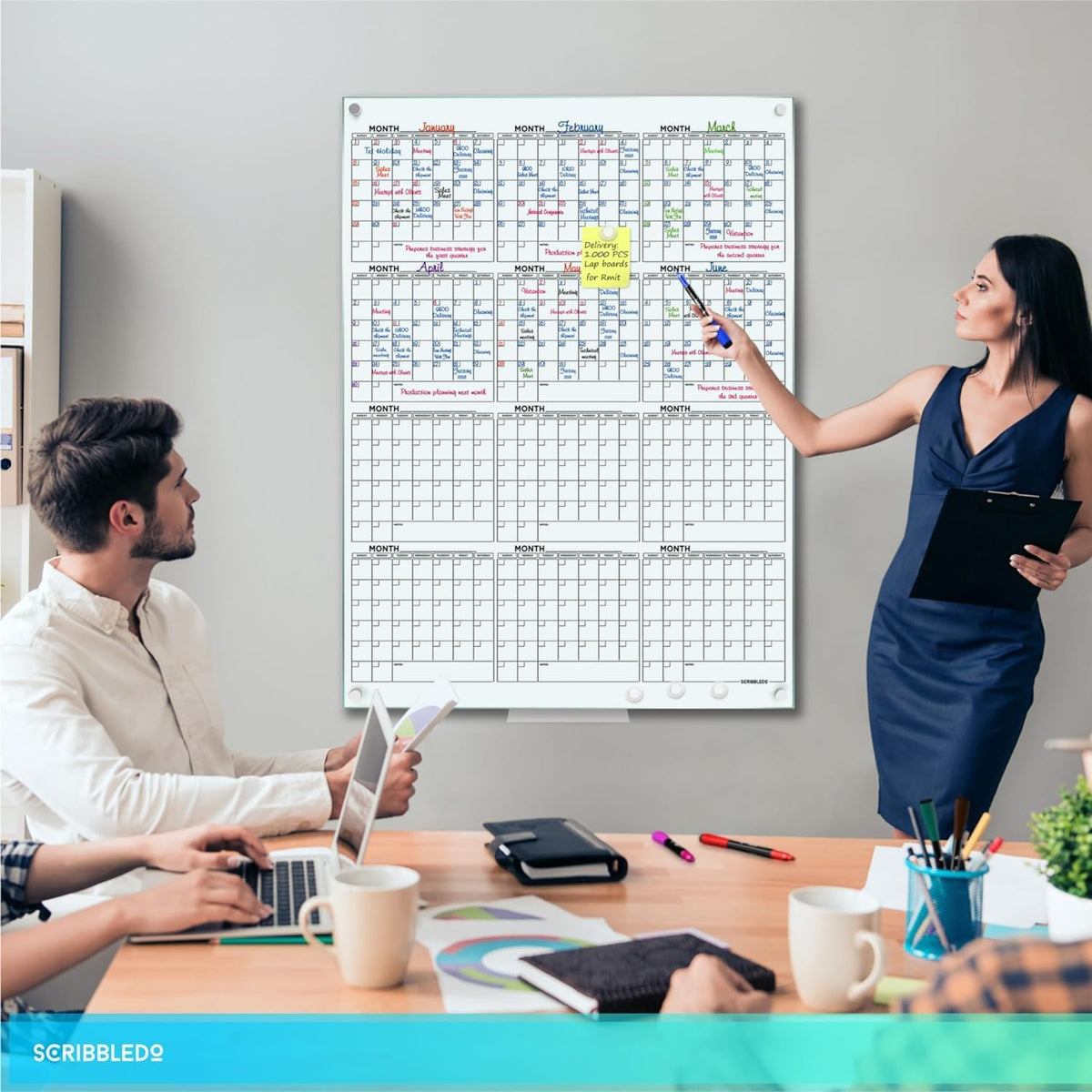 Magnetic 34”x46” Glass Whiteboard Calendar Yearly Dry Erase Planner for Wall Large Glass Whiteboard Calendars for Home and Office