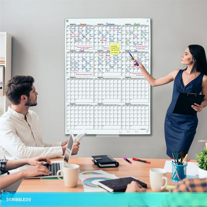 Magnetic 34”x46” Glass Whiteboard Calendar Yearly Dry Erase Planner for Wall Large Glass Whiteboard Calendars for Home and Office