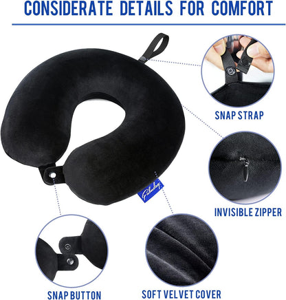 Travel Pillow Memory Foam for Airplanes - Neck Pillow for Traveling, Car, Home, Flight Pillow for Sleeping with Attachable Snap Strap Soft Washable Cover, Provide Head Neck Support Rest, Dark Gray